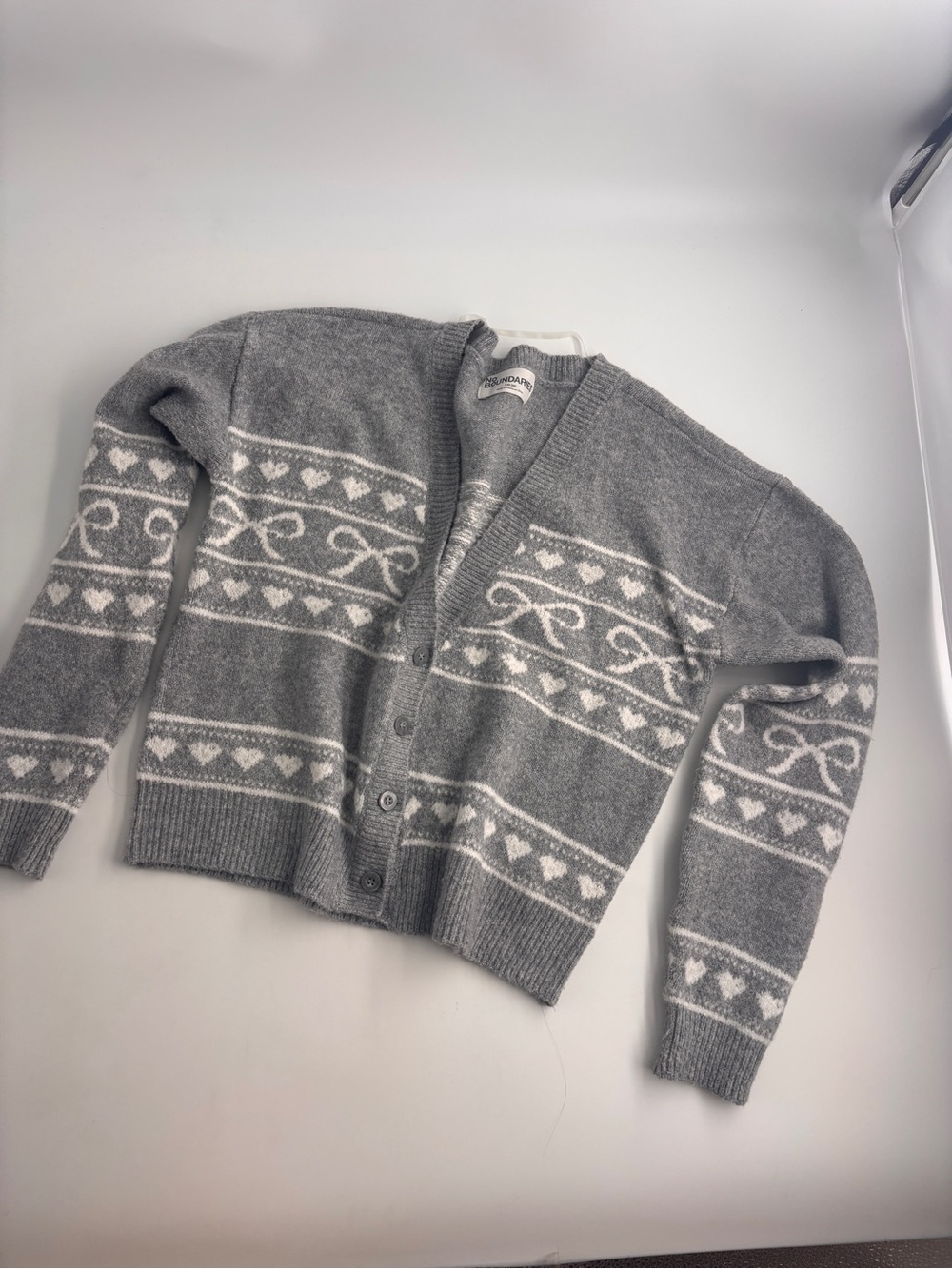 Gray Patterned V-Neck Cardigan